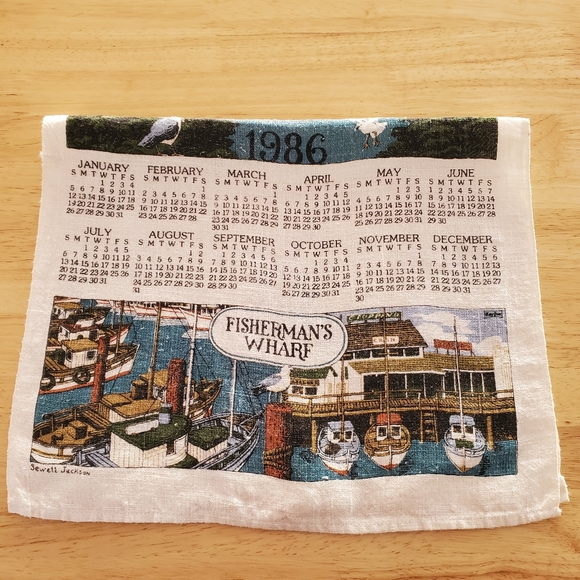 Vintage 1986 Linen Wall Calendar Golden Gate Bridge San Francisco Tea Towel - Picture 8 of 12